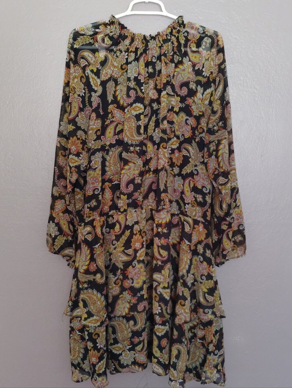 Scoop Long Sleeve  Paisley Dress High Collar